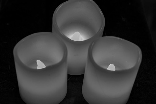 Battery powered plastic notice candles.