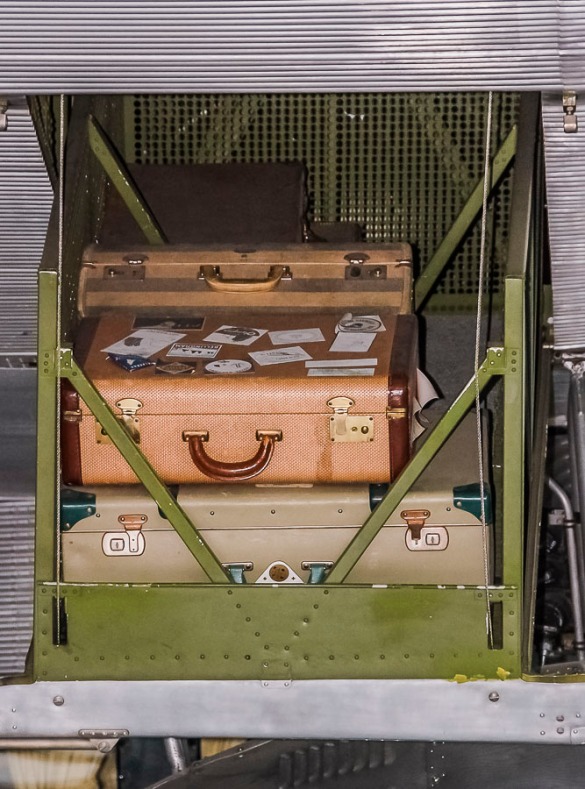 Suit cases in vintage passenger plane. Photo taken at Evergreen Air Museum, McMinnville, Oregon.