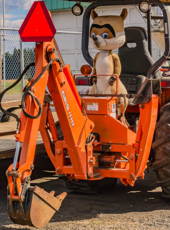 A stuffed animal on a construction site?